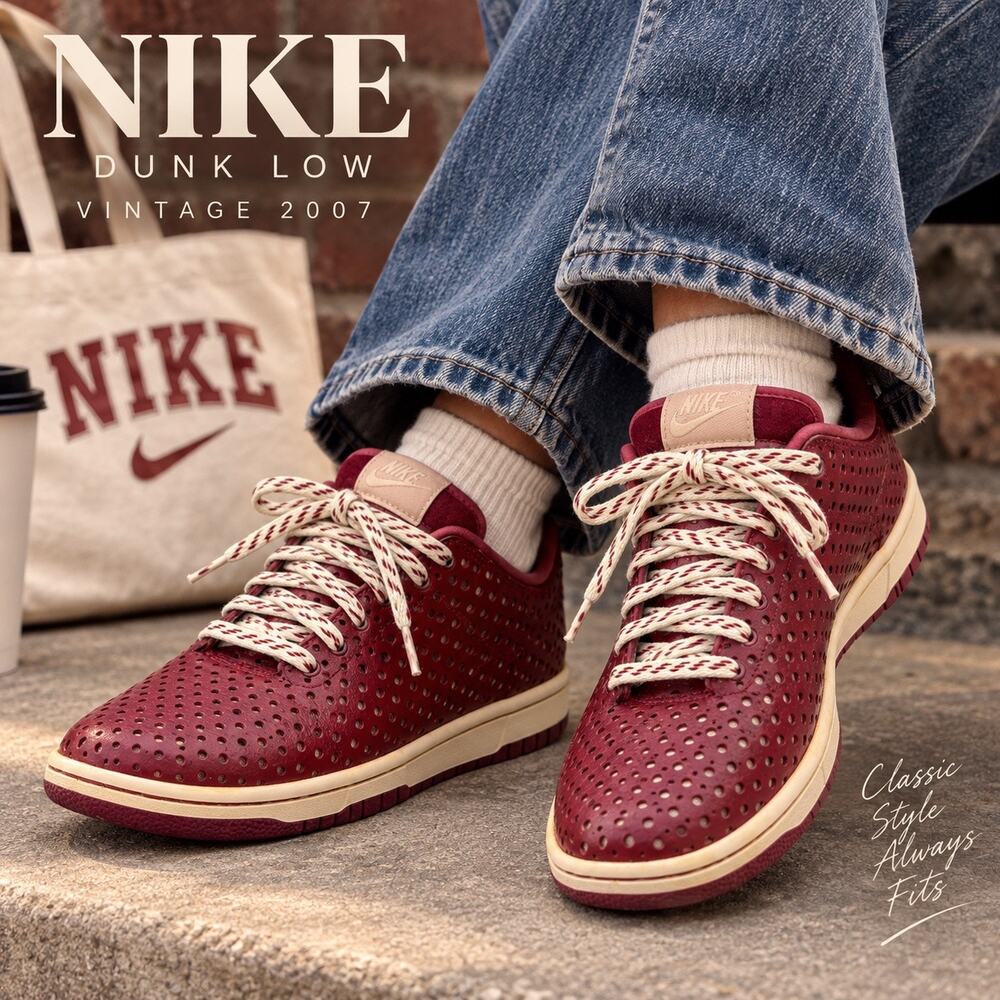 Nike Dunk Low Supreme Perforated Estadio 2007 Vintage Women’s 8.5 Burgundy